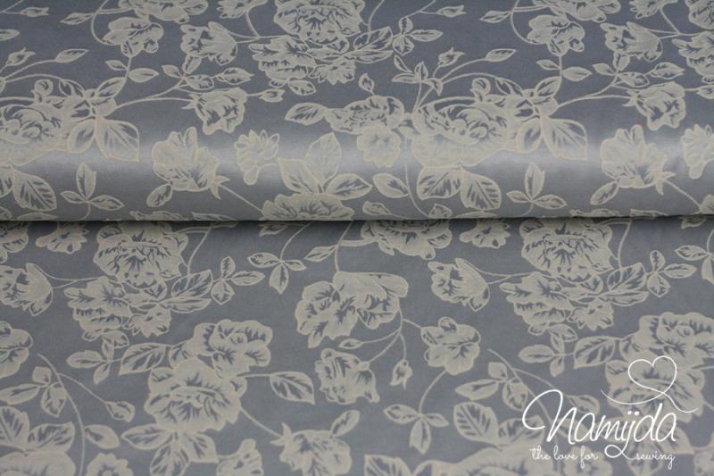 0,5 MTR. ♥ Jacquard FLOWERS - Silber/Beige ♥