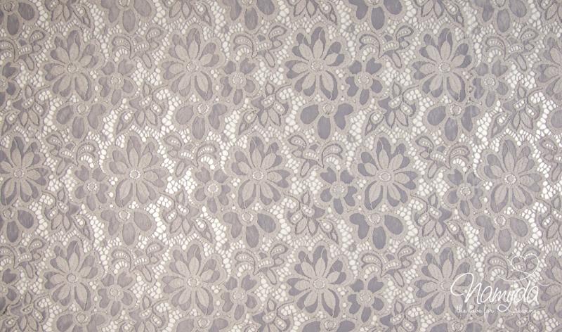 0,5 MTR. ♥ Elastische Spitze SoMMERBLUMEN - Grau - Spitzenstoff ♥