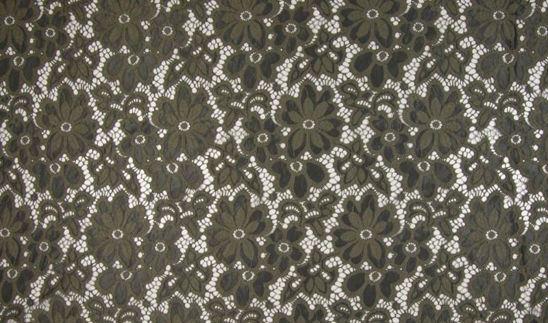 0,50 MTR. ♥ Elastische Spitze SoMMERBLUMEN - Khaki - Spitzenstoff ♥