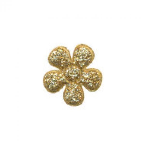 4 Stck. MiNi GLITTER Blumen Applikationen - 2cm - GOLD