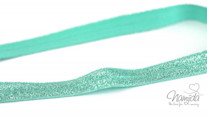 1 MTR. ♥ Elastisches Einfassband - GLITTER Mint - Falzgummi ♥