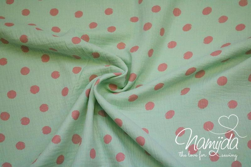 0,5 MTR. ♥ DOTS DouBLE GAUZE - Punkte ROSE/MINT - Baumwollstoff ♥