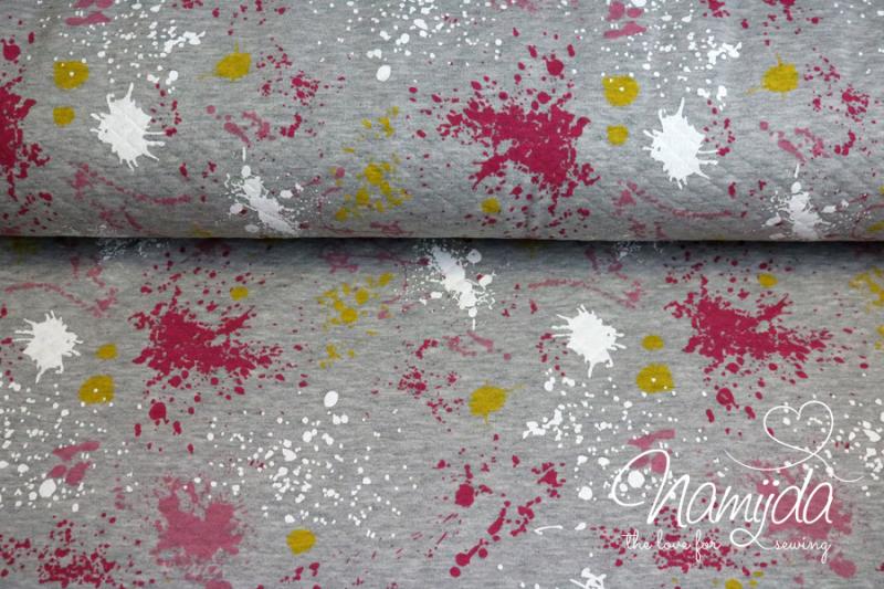 0,5 MTR. ♥ SPLASH STEPPSTOFF PiNK-WeiSS-GELB - GRAU MELIERT ♥