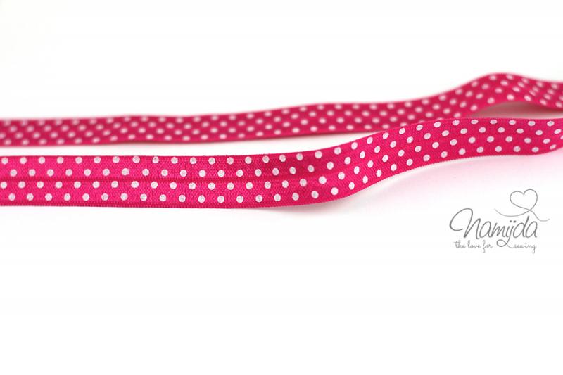 1 MTR. ♥ Elastisches Einfassband - Pink - Falzgummi - Pünktchen ♥