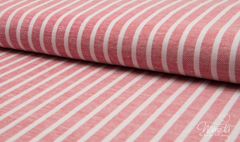 0,5 MTR. ♥ BAUMWOLL LEINEN / VISKOSE STRIPES  RoT - 0,5cm ♥