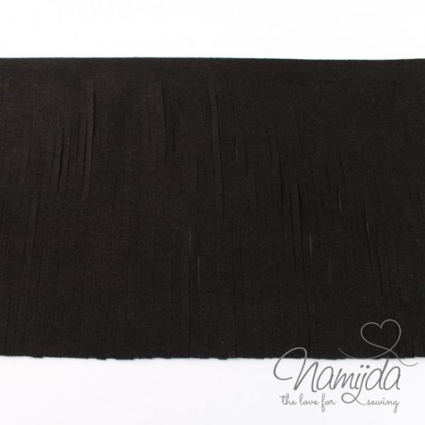 1Mtr. ♥XL Kunstleder Fransenband SCHWARZ - 12cm ♥