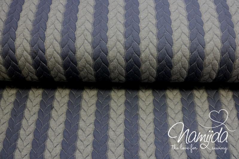 0,5 MTR. ♥ Jacquard  Strick Zopfmuster – ZWEIFARBIG NaVY/ GRau meliert - Strickstoff ♥