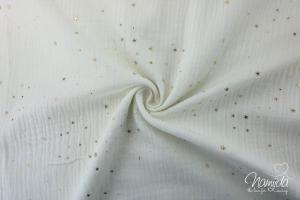 0,5 MTR. ♥ GOLDEN STARS/STERNCHEN MUSSELIN  NATUR ♥