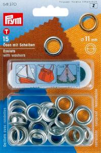 15 PRYM Ösen mit Scheiben - EYELETS - 11mm - Silber 541370