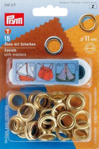 15 PRYM Ösen mit Scheiben - EYELETS - 11mm - GoLD 541371