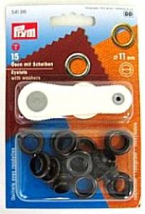 15 PRYM Ösen mit Scheiben - EYELETS - 11mm - SCHwARZ 541381