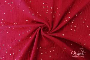 0,5 MTR. ♥ GOLDEN STARS/STERNCHEN MUSSELIN  BORDEAUX ♥