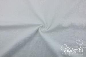 0,5 MTR. ♥ MuSSELIN BESTICKT BLUMEN - CREME - Baumwollstoff ♥