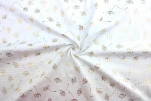 0,5 MTR. ♥ PuSTEBLuMEN FoLIENDRuCK MuSSELIN - WeiSS/GoLD- DouBLE GAUZE ♥