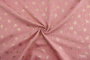 0,5 MTR. ♥ PuSTEBLuMEN FoLIENDRuCK MuSSELIN - ROSA/GoLD- DouBLE GAUZE ♥