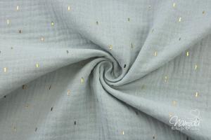 0,5 MTR. ♥ LiTTLE GOLDEN STRiPES MuSSELIN - GrAU - DouBLE GAUZE ♥