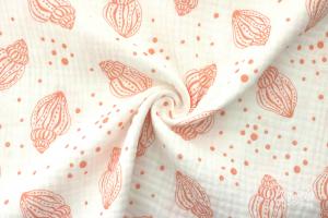 0,5 MTR. ♥ SHELLS and DOTS  MuSSELIN - WEiSS/APRICOT - DouBLE GAUZE ♥