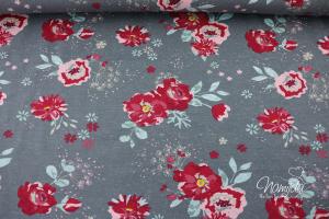 0,5 MTR.  ROSES FLOWERS GRAU - JERSEY