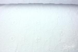 0,5 MTR. ♥ BLUMENSTICKEREI  MuSSELIN - WEISS - DouBLE GAUZE ♥