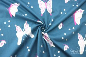 0,5 MTR.  GLITTER BUTTERFLY PETROL - JERSEY