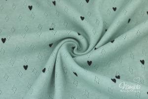 0,5 MTR. ♥ BAUMWOLLJERSEY POINTOILLE  Lochstickerrei MINT Herz ♥