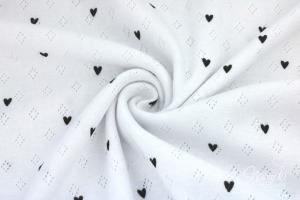 0,5 MTR. ♥ BAUMWOLLJERSEY POINTOILLE  Lochstickerrei WEISS Herz ♥