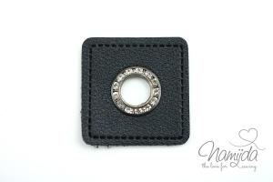 1 STÜCK STRASS KuNSTLEDER ÖSEN Patch SCHWARZ - Nickel - 8mm