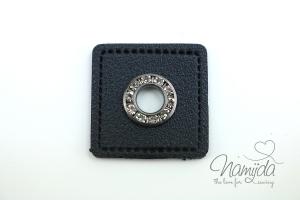 1 STÜCK STRASS KuNSTLEDER ÖSEN Patch SCHWARZ - Nickel - 5 mm