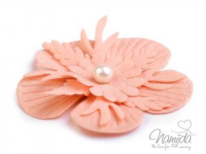 1 Stck. ♥ STOFFBLUME MIT PERLE - APRICOT - 5,3cm ♥