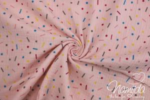 0,5 MTR. ♥ HaPPY KONFETTI DouBLE GAUZE - RoSA - Baumwollstoff ♥