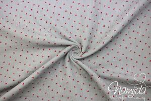 0,5 MTR. ♥ LiTTLE HEARTS DouBLE GAUZE - GRAU/RoT - Baumwollstoff ♥