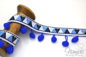 1 MTR. ♥ INCABAND POMPOM Bommelborte - KOBALT BLau - 32mm ♥