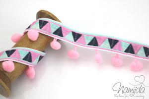 1 MTR. ♥ INCABAND POMPOM Bommelborte - RoSA - 32mm ♥