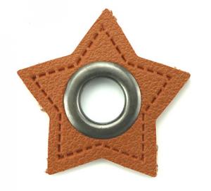 1 STÜCK STERN KuNSTLEDER ÖSEN Patch BRAUN  - 11mm NICKEL