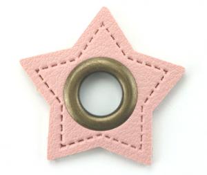 1 STÜCK STERN KuNSTLEDER ÖSEN Patch ROSA  - 8mm - BRONZE