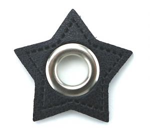 1 STÜCK STERN KuNSTLEDER ÖSEN Patch SCHWARZ  - 11mm - SILBER