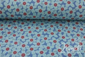 0,5 MTR. ♥ SOFTSHELL LOVELY FLOWERS - BLAU ♥