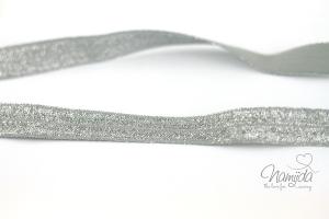 1 MTR. ♥ Elastisches Einfassband - GLITTER Hell Grau - Falzgummi ♥