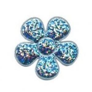 4 Stck. GLITTER Blumen Applikationen - 3,5cm - HeLLTüRKIS