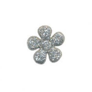 4 Stck. MiNi GLITTER Blumen Applikationen - 2cm - SiLBER