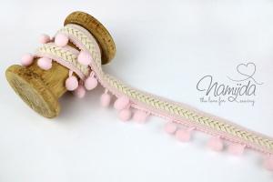 1 MTR. ♥ PoMPoM Bommelborten Zopfmuster Band - RoSE / APRICOT ♥