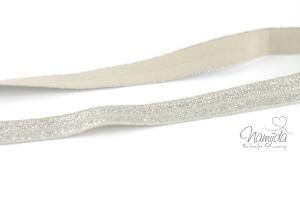 1 MTR. ♥ Elastisches Einfassband - GLITTER Creme - Falzgummi ♥