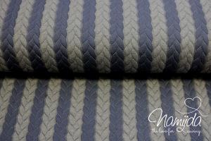 0,5 MTR. ♥ Jacquard  Strick Zopfmuster – ZWEIFARBIG NaVY/ GRau meliert - Strickstoff ♥